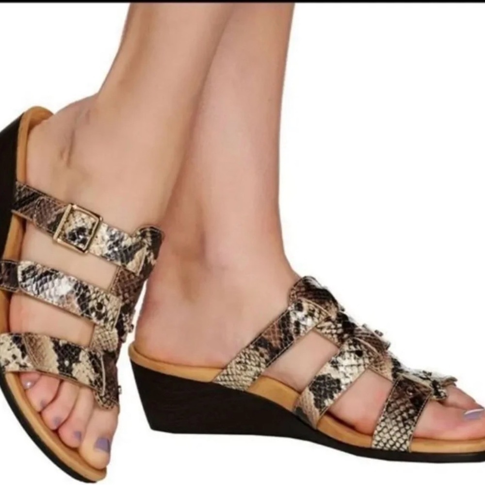 Wedge Slide Sandals in Snake Print - Women